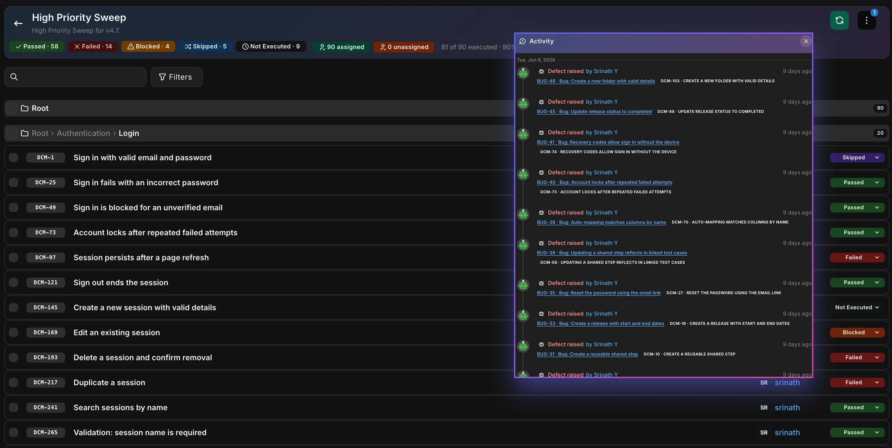 Hawzu test executions list