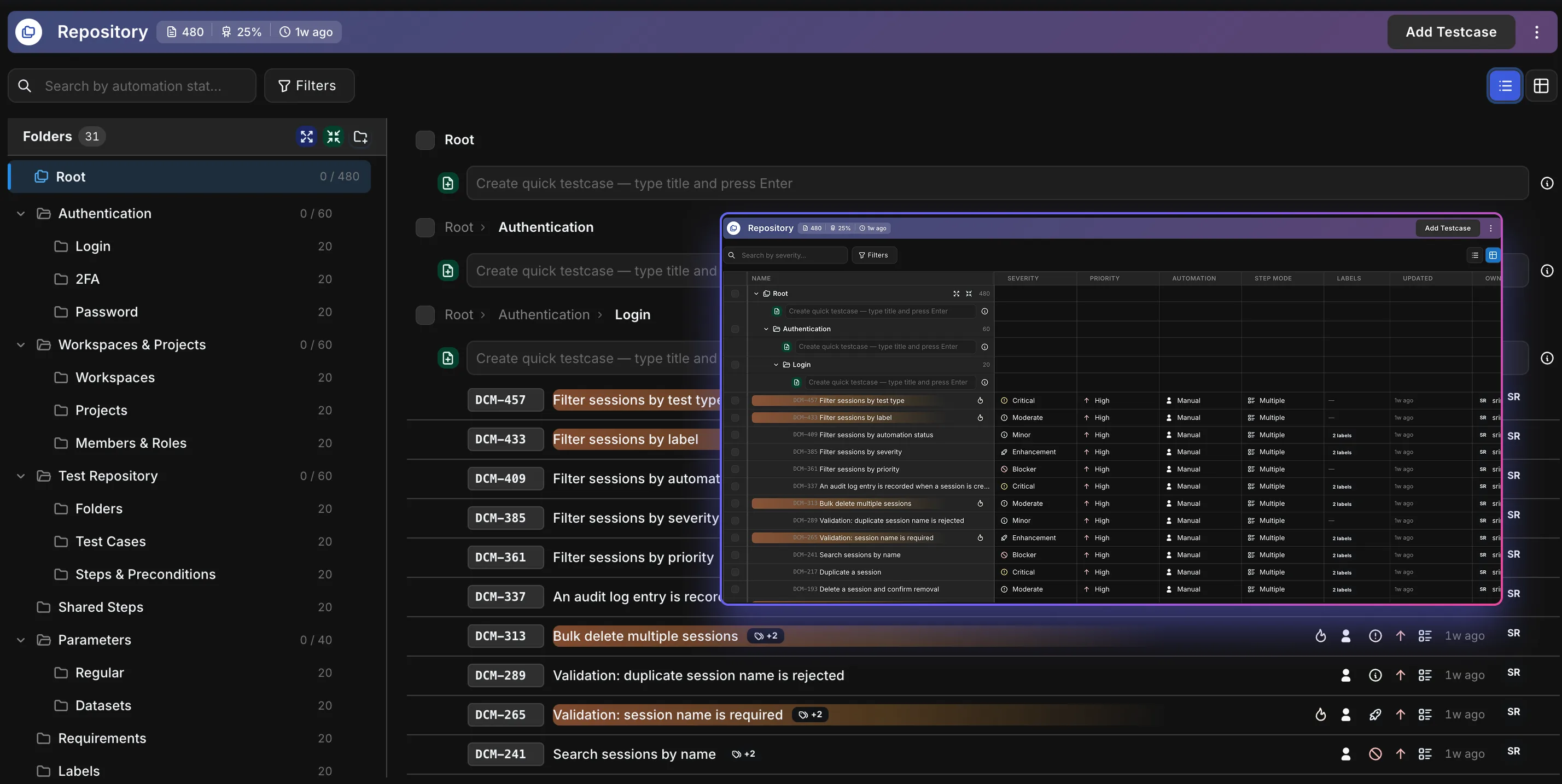 Hawzu test case repository with folders and test cases